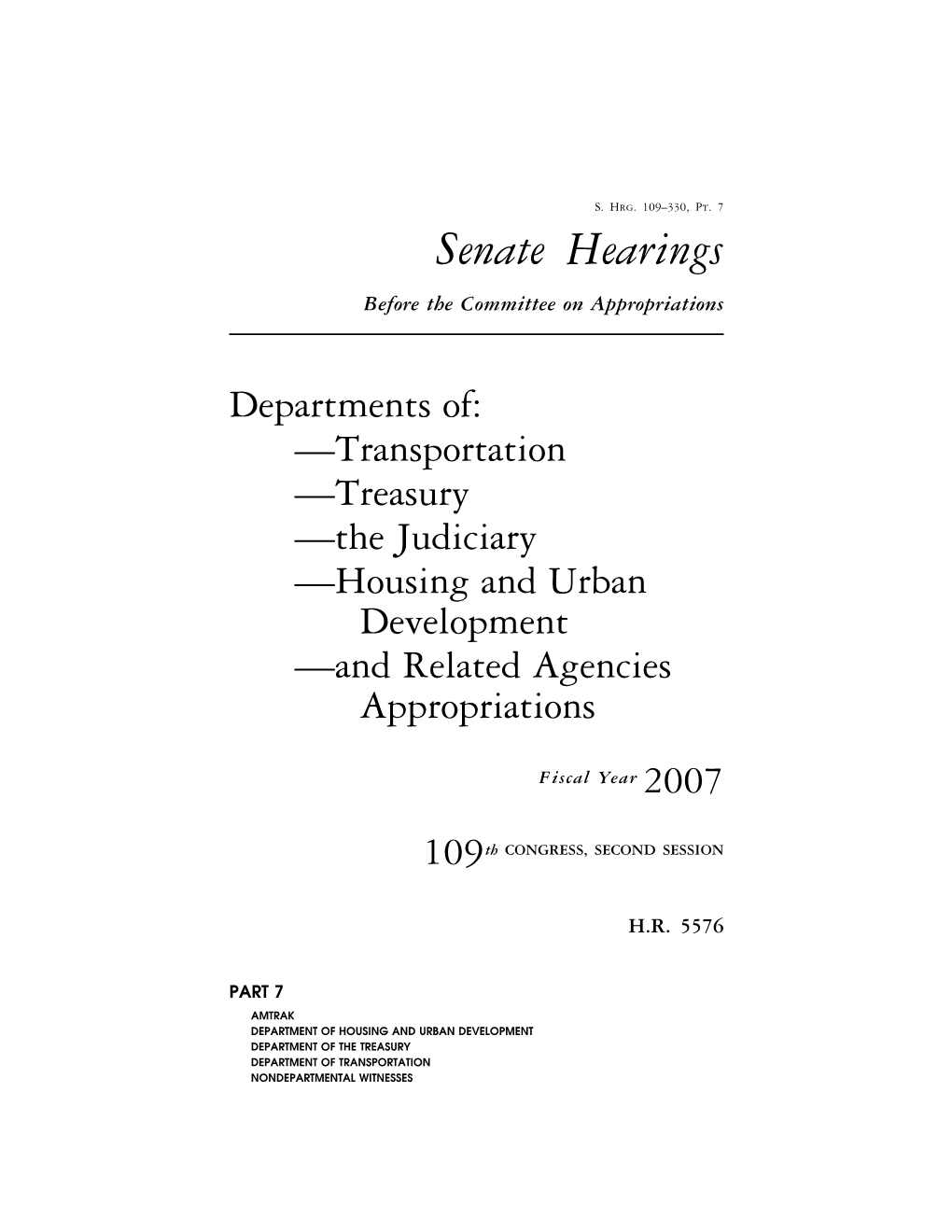 Senate Hearings Before the Committee on Appropriations