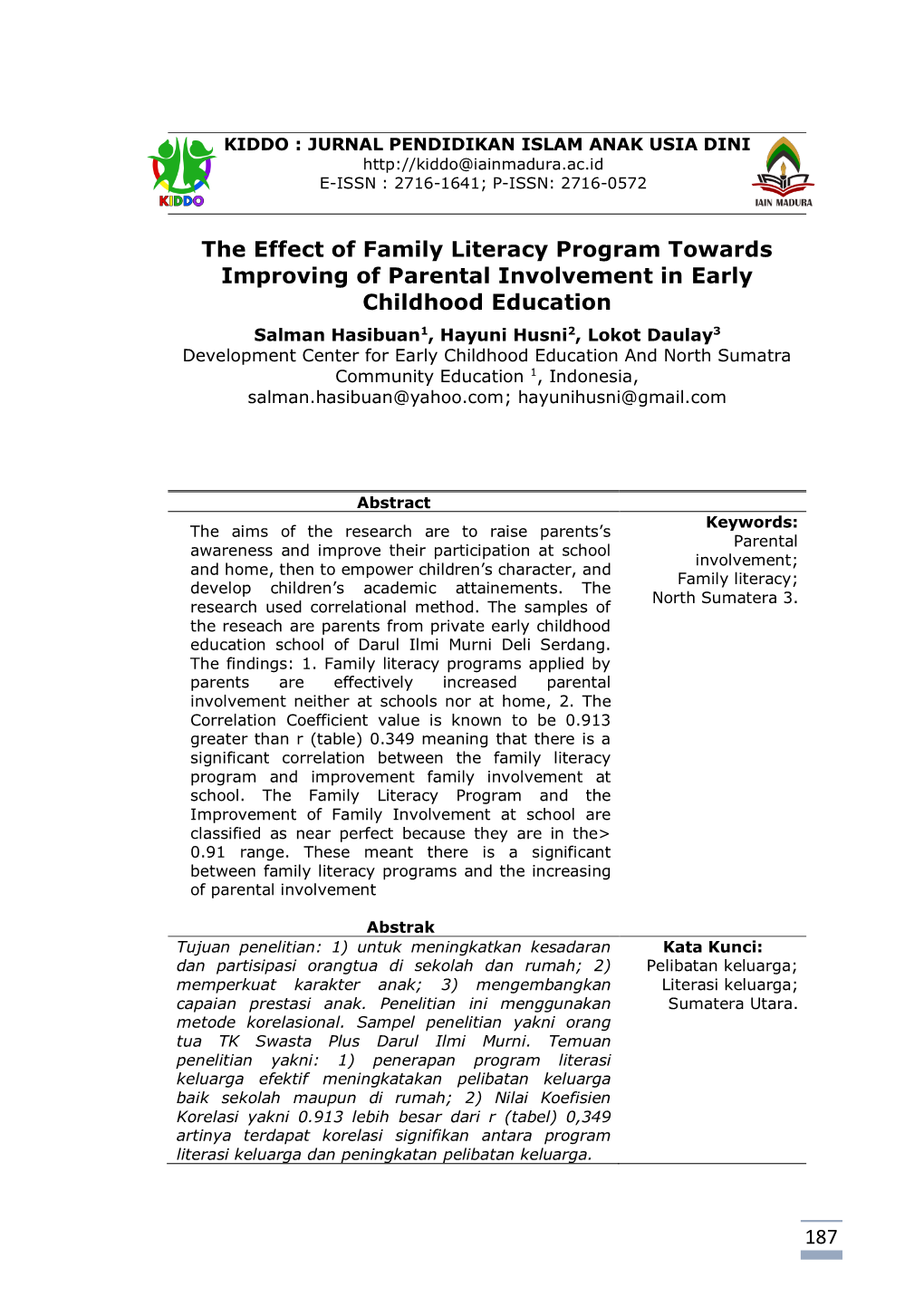 187 the Effect of Family Literacy Program Towards Improving Of