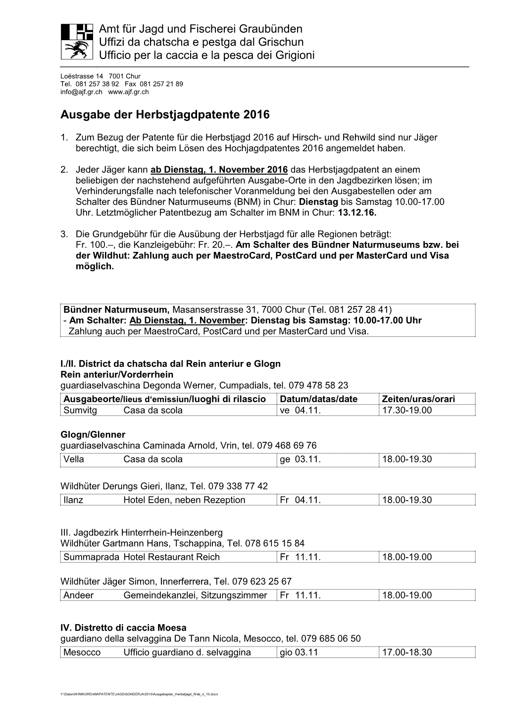 Ausgabe Der Herbstjagdpatente 2016