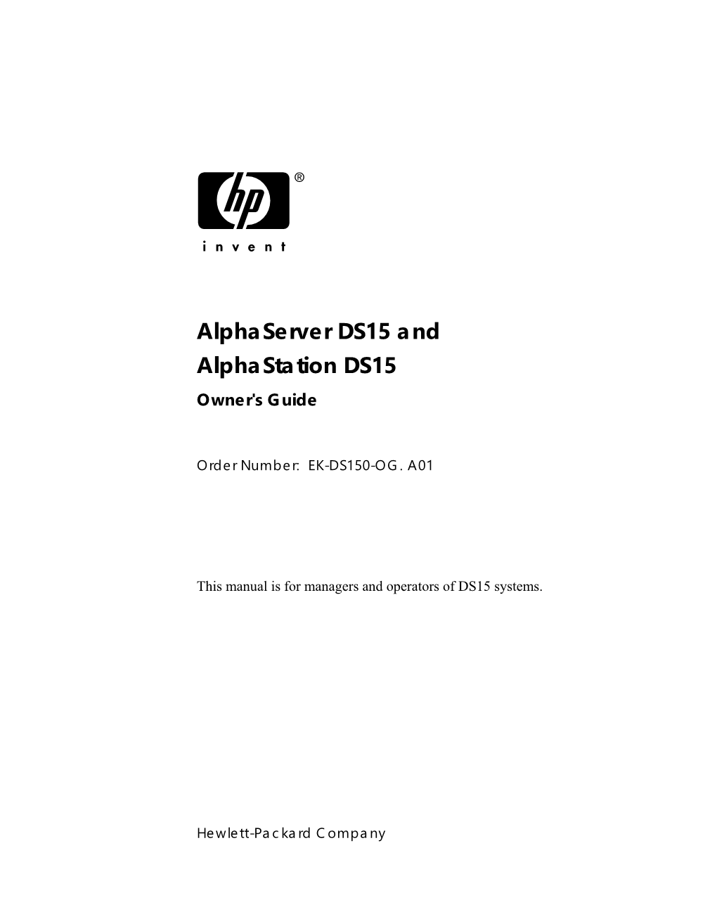 Alphaserver DS15 and Alphastation DS15 Owner's Guide