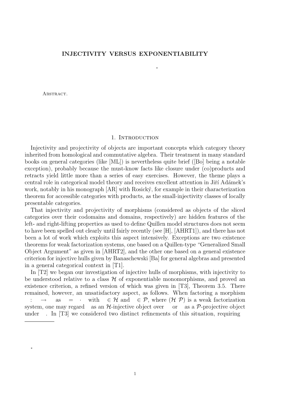 INJECTIVITY VERSUS EXPONENTIABILITY 1. Introduction