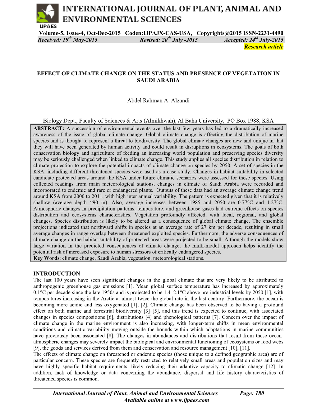 Effect of Climate Change on the Status and Presence of Vegetation in Saudi Arabia