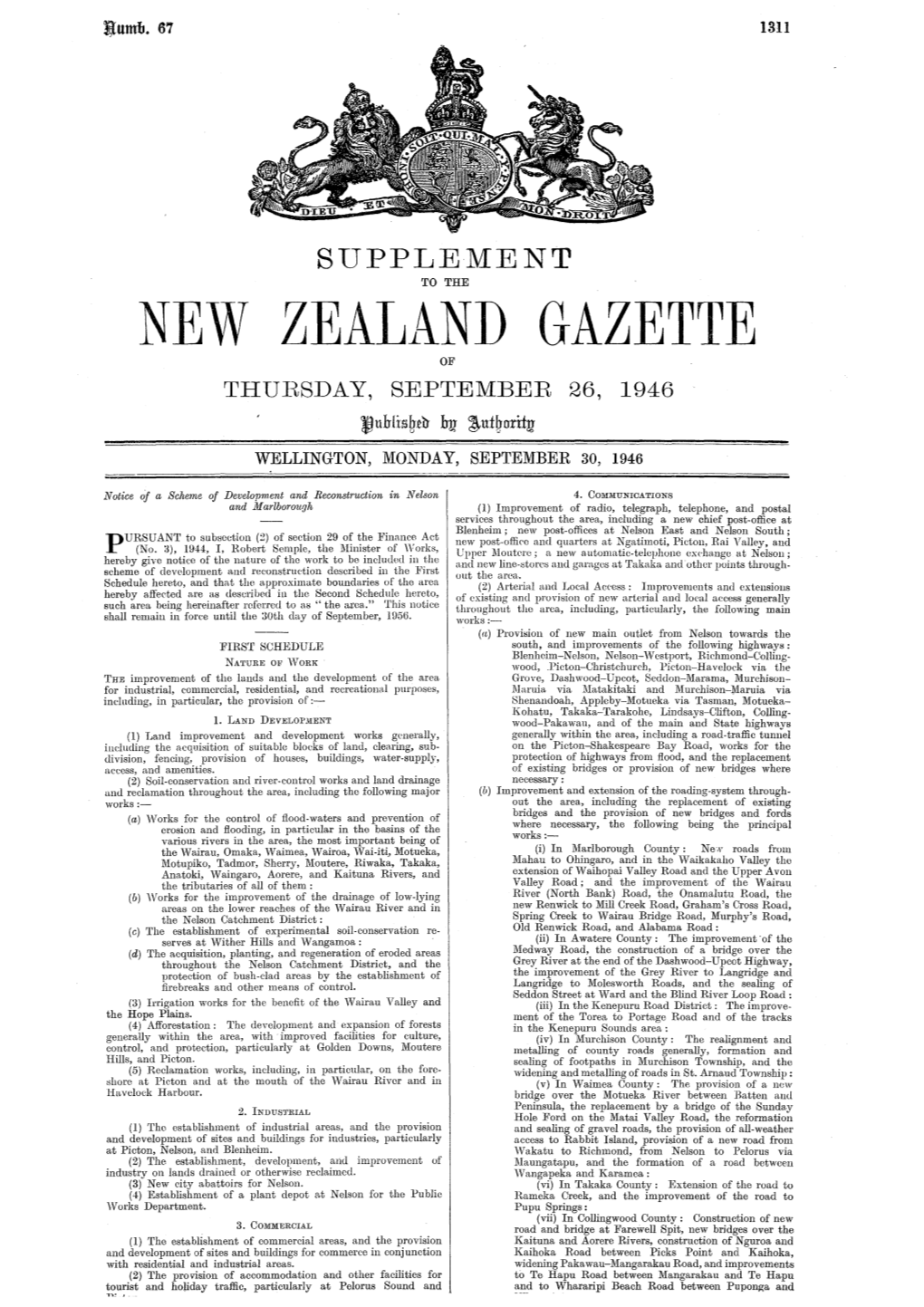New Zealand Gazette of Thursday, September 26 , 1946