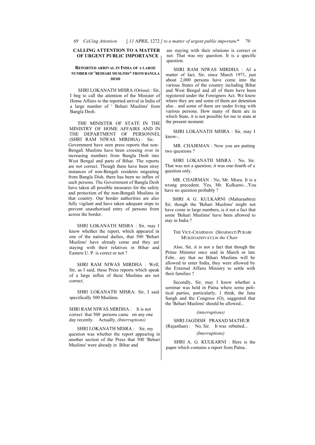 To a Matter of Urgent Publie Importanc* 70 CALLING ATTENTION to a MATTER Are Staying with Their Relations Is Correct Or of URGENT PUBLIC IMPORTANCE Not