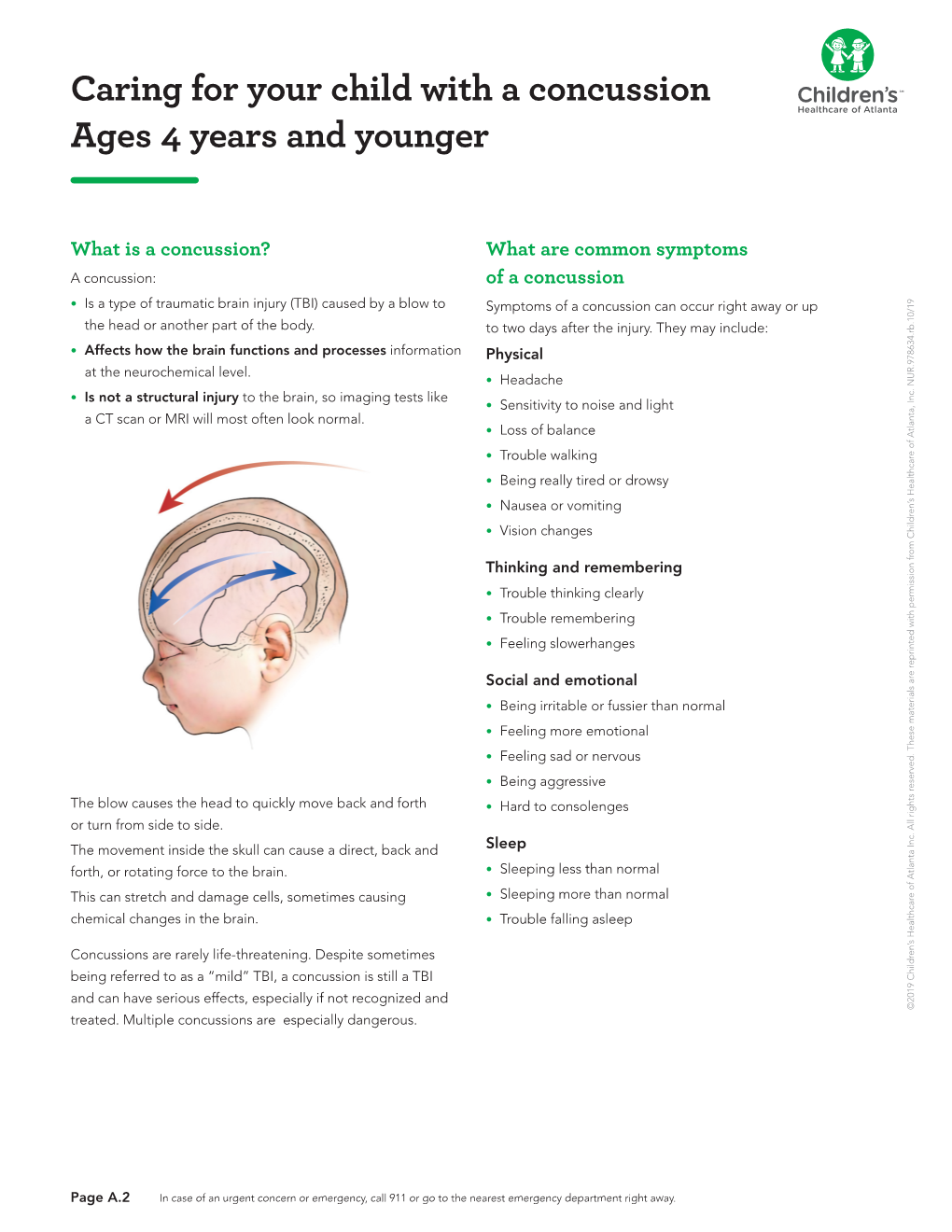 Caring for Your Child with a Concussion Ages 4 Years and Younger