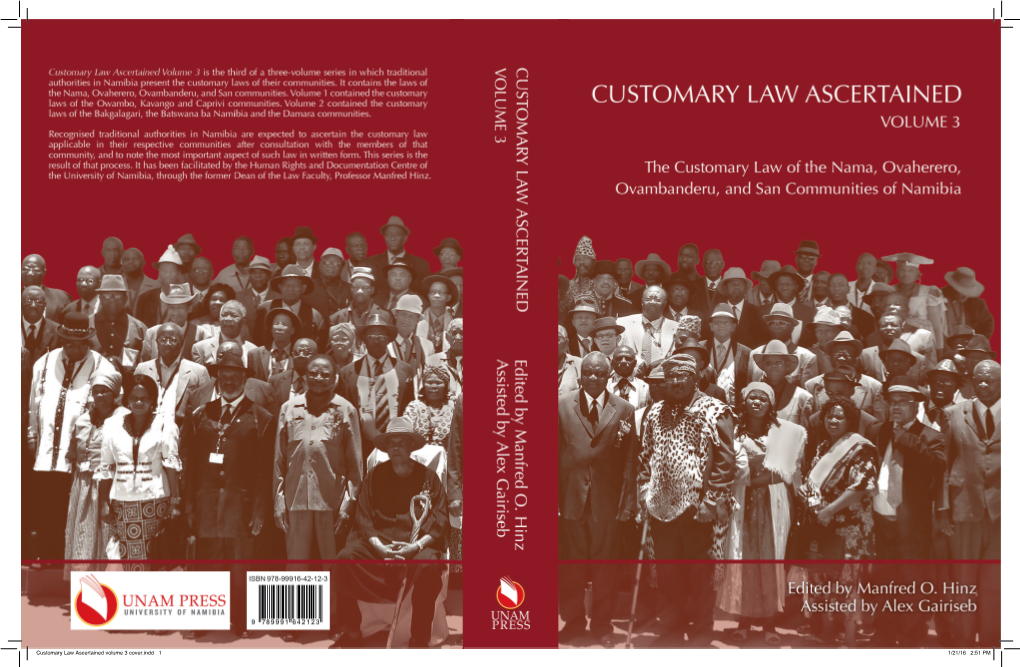 Customary Law Ascertained Volume 3 Cover.Indd 1 1/21/16 2:51 PM I