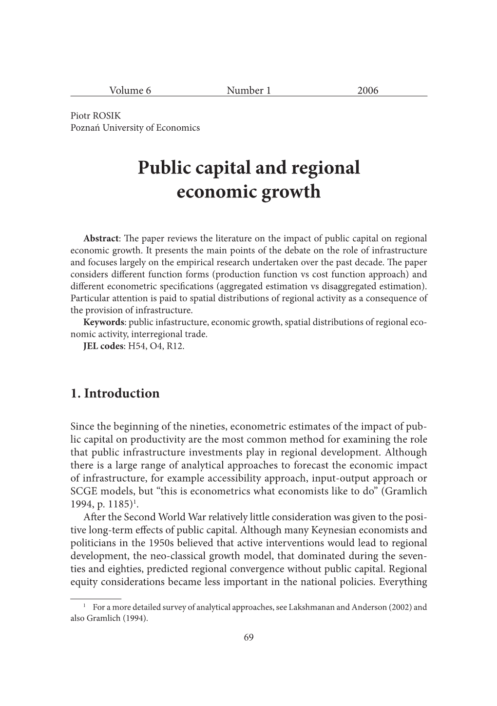 Public Capital and Regional Economic Growth