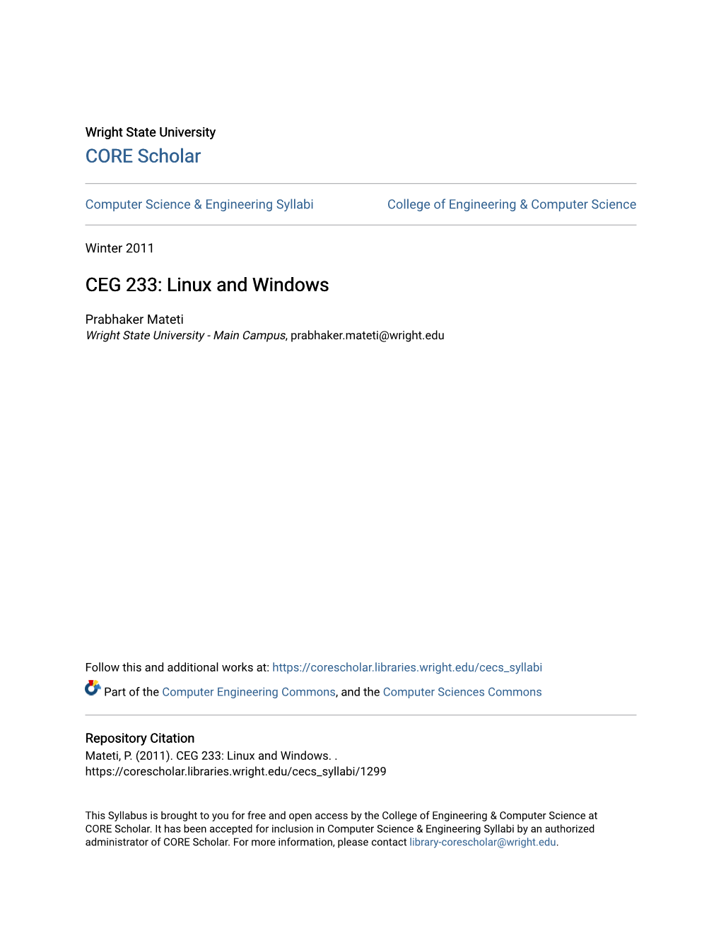 CEG 233: Linux and Windows