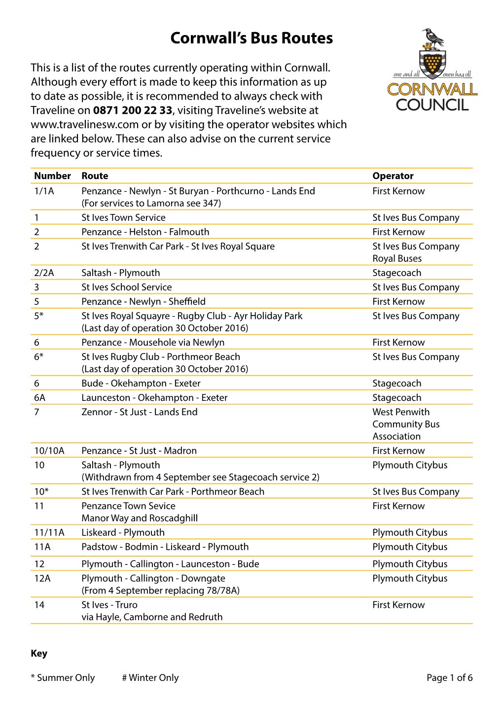 Cornwall's Bus Routes