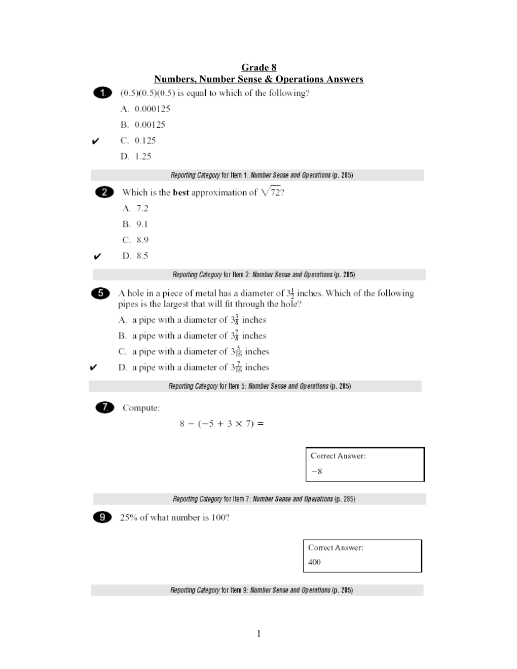 Numbers, Number Sense & Operations Answers