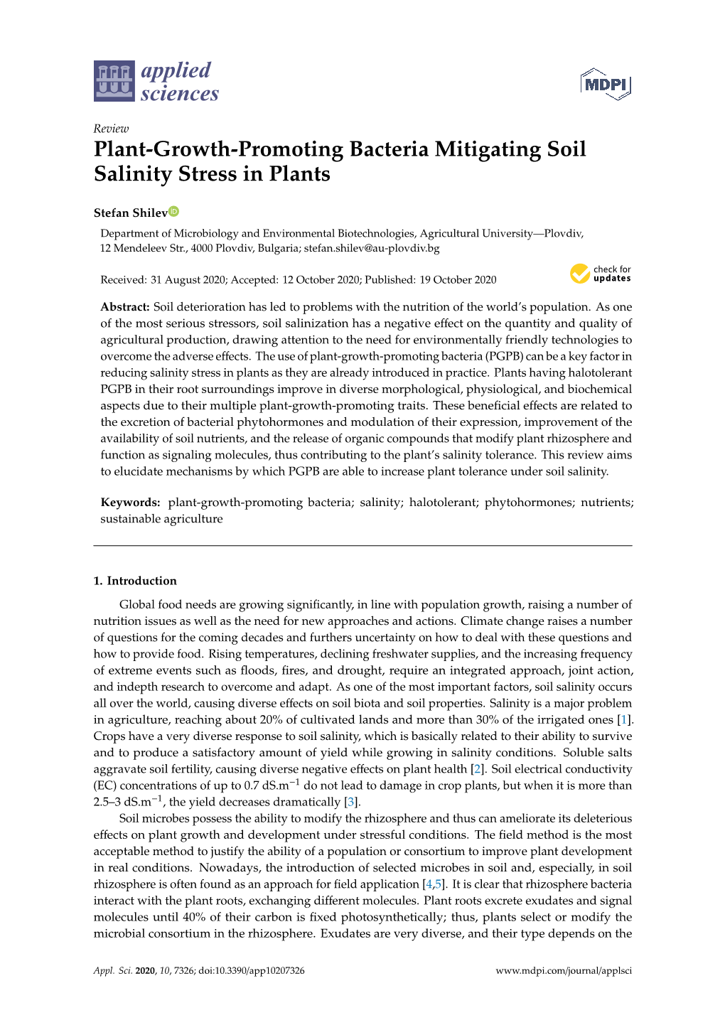 Plant-Growth-Promoting Bacteria Mitigating Soil Salinity Stress in Plants