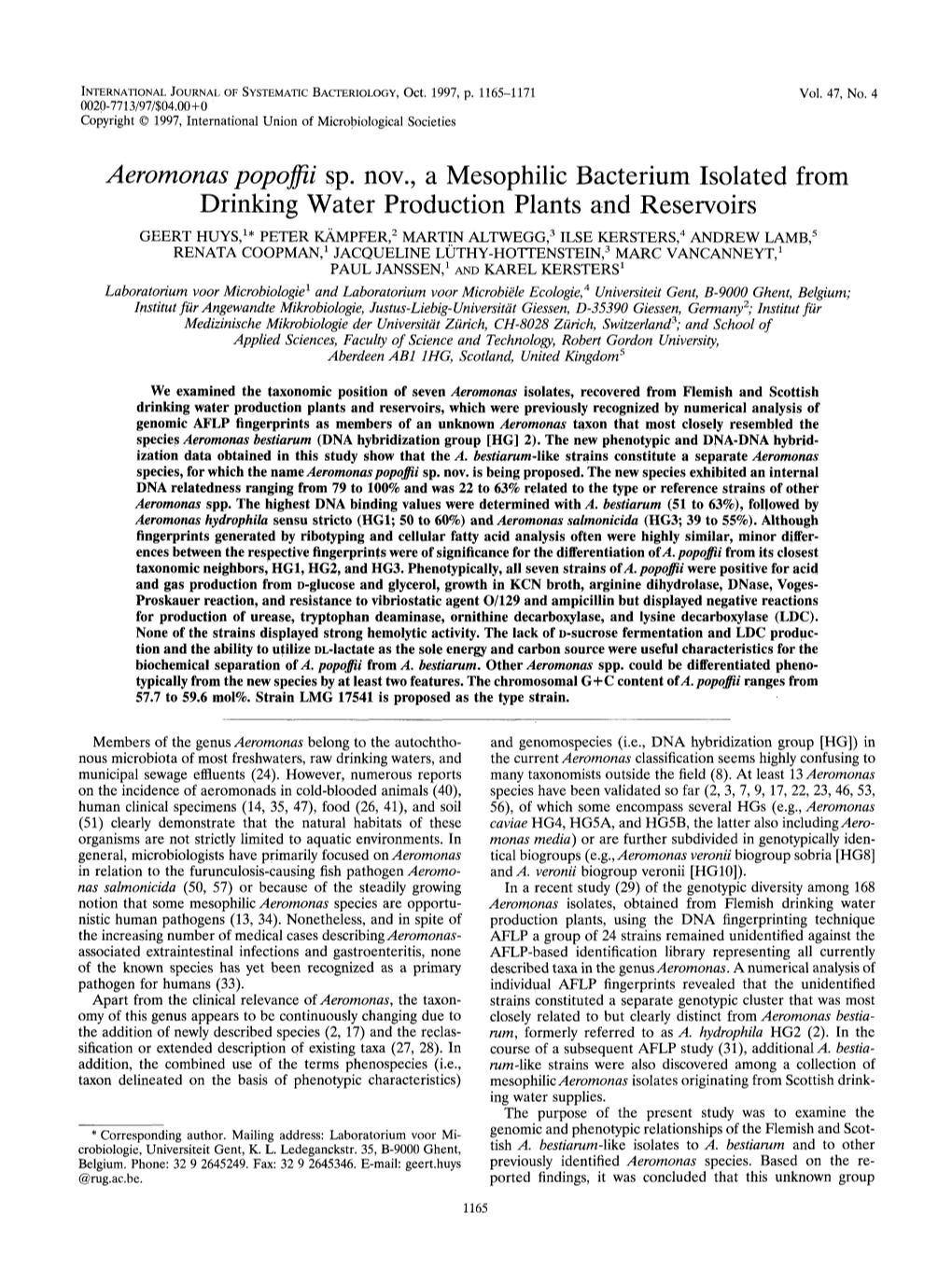 Aeromonas Popofii Sp. Nov., a Mesophilic Bacterium Isolated From