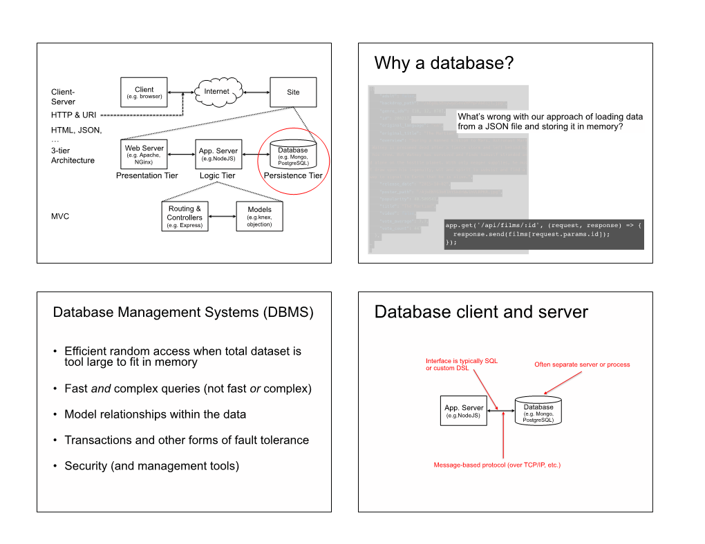 Why a Database? Database Client and Server