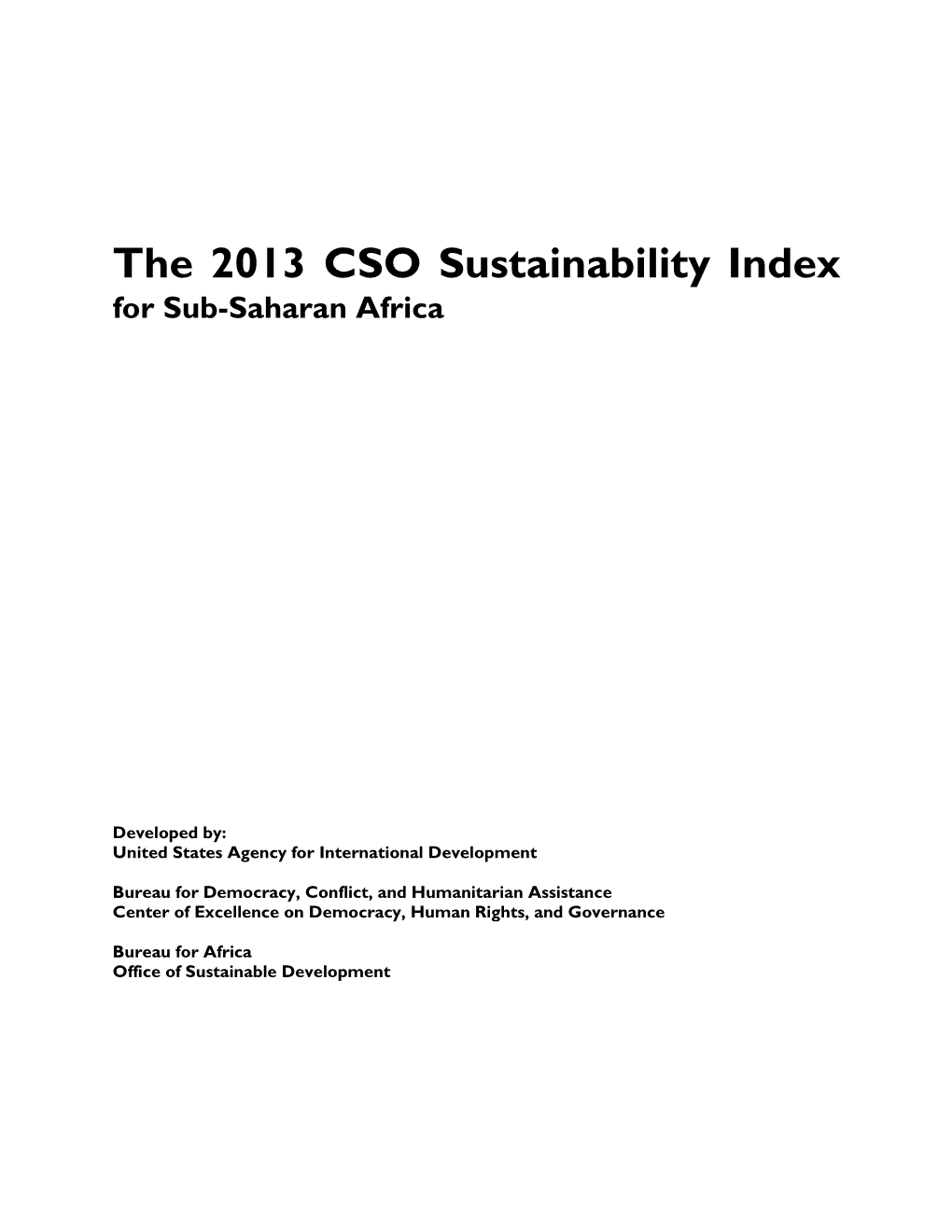 The 2013 CSO Sustainability Index for Sub-Saharan Africa