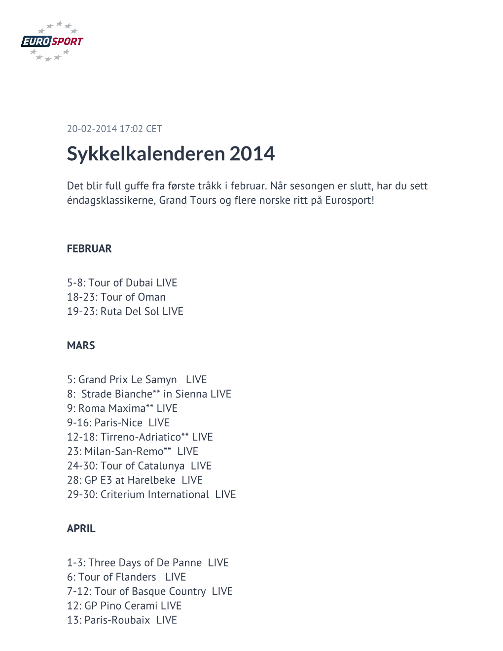 Sykkelkalenderen 2014