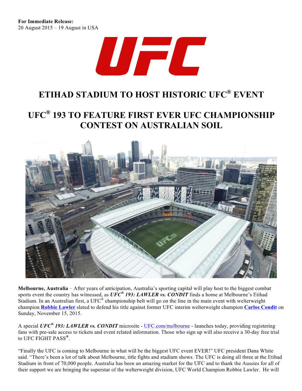 UFC 193 Media Release FINAL