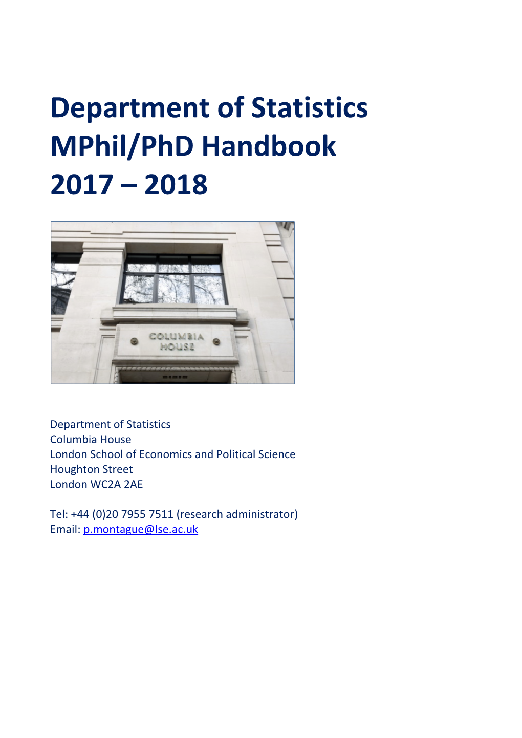 Department of Statistics Mphil/Phd Handbook 2017 – 2018