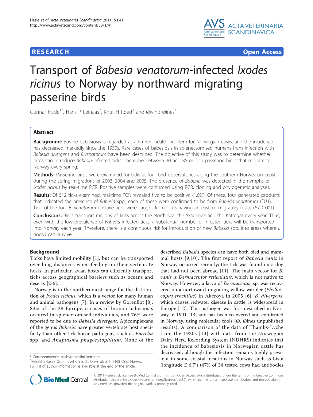 Transport of Babesia Venatorum-Infected Ixodes Ricinus