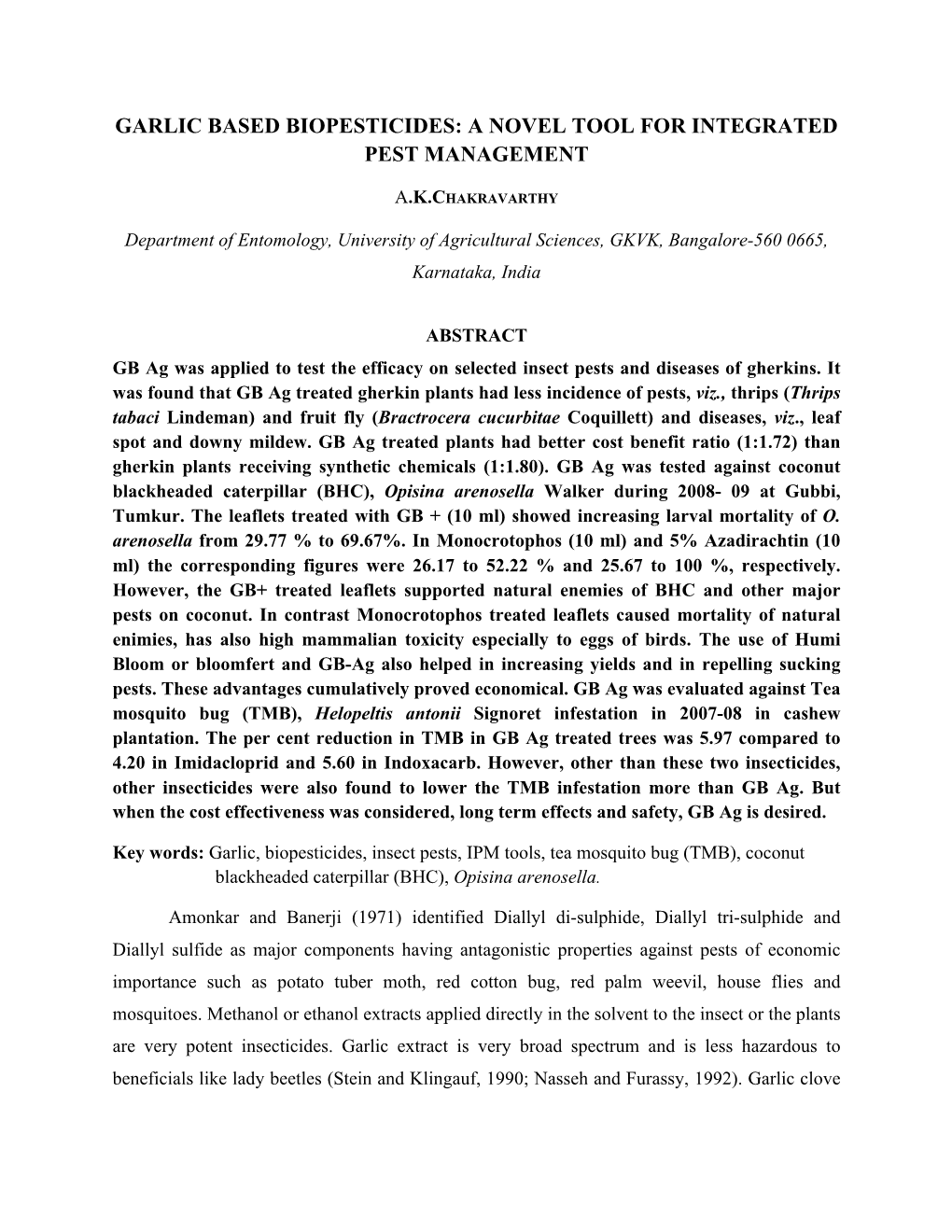 Garlic Based Biopesticides: a Novel Tool for Integrated Pest Management