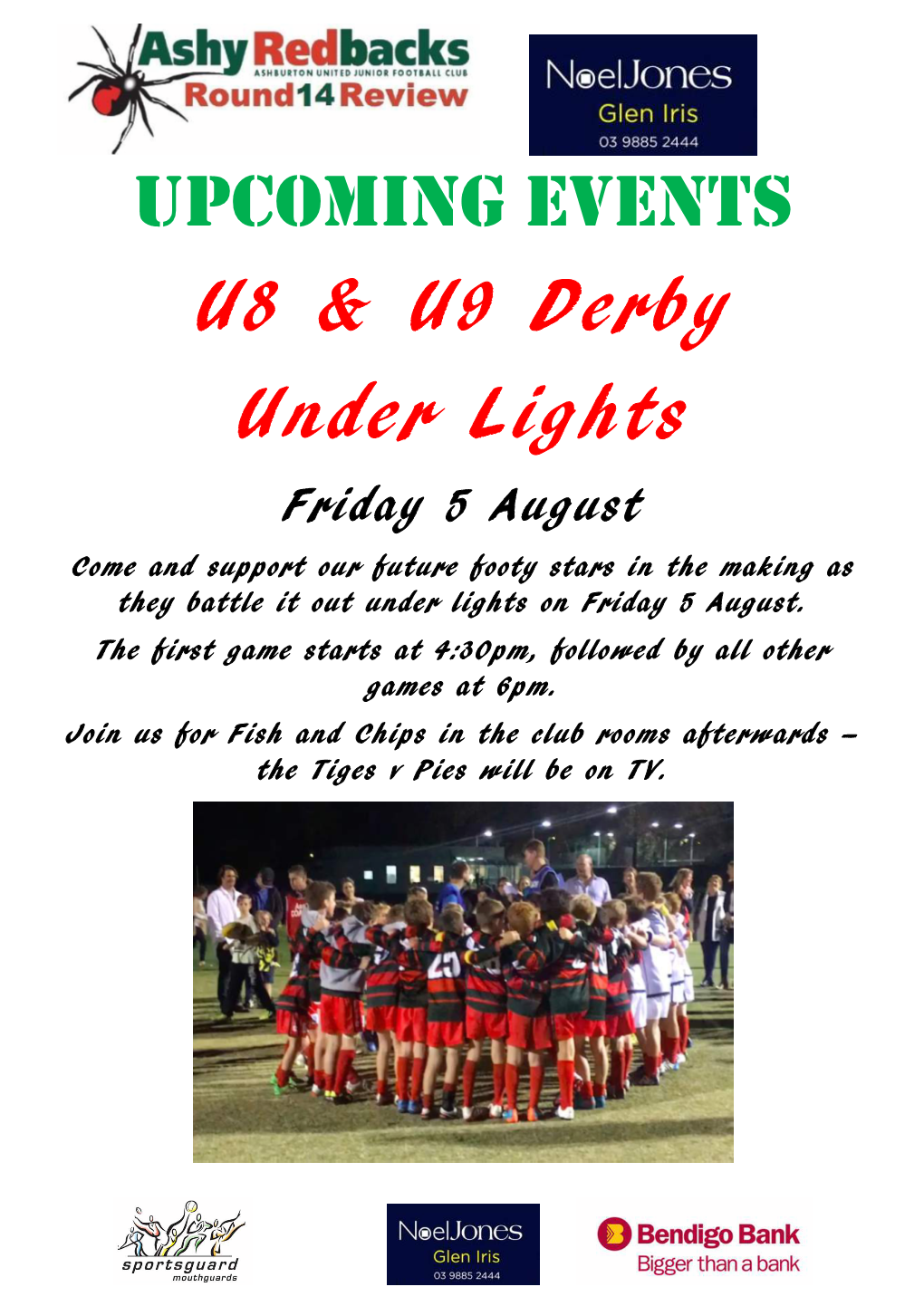 UPCOMING EVENTS U8 & U9 Derby Under Lights