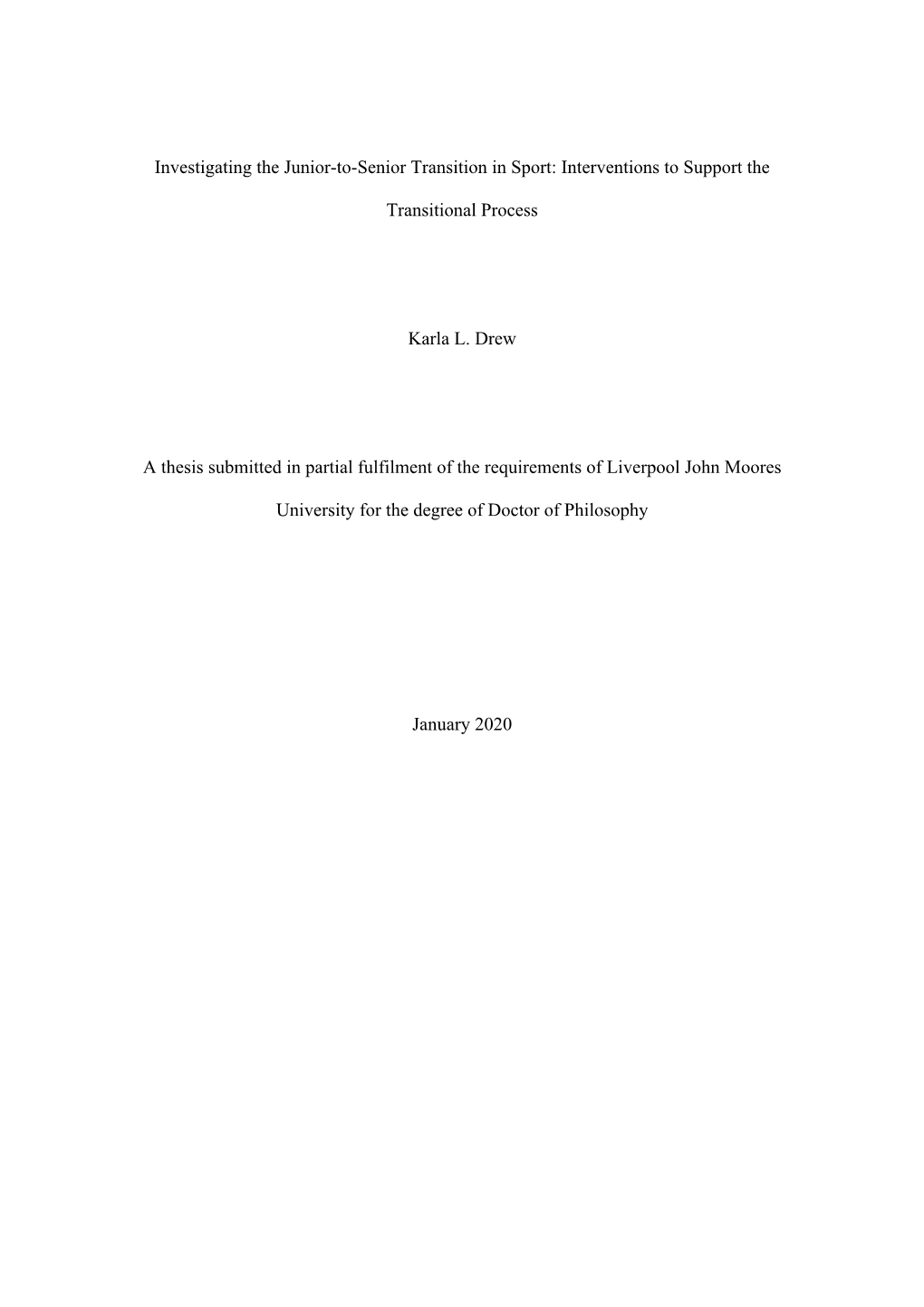 Investigating the Junior-To-Senior Transition in Sport: Interventions to Support The