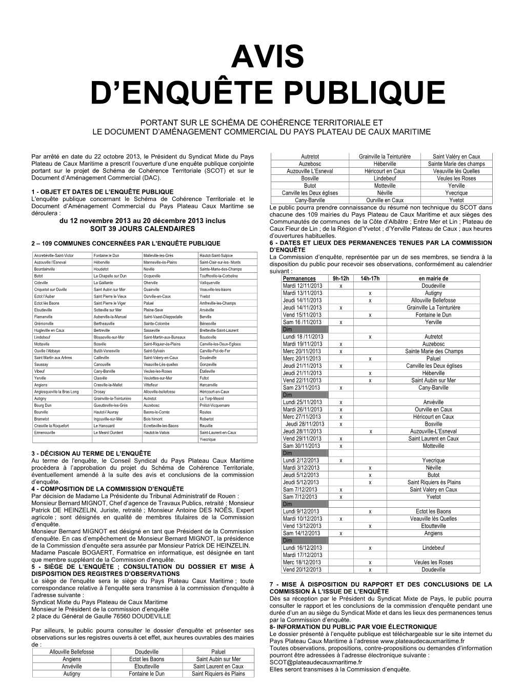 Portant Sur Le Schéma De Cohérence Territoriale Et Le Document D’Aménagement Commercial Du Pays Plateau De Caux Maritime