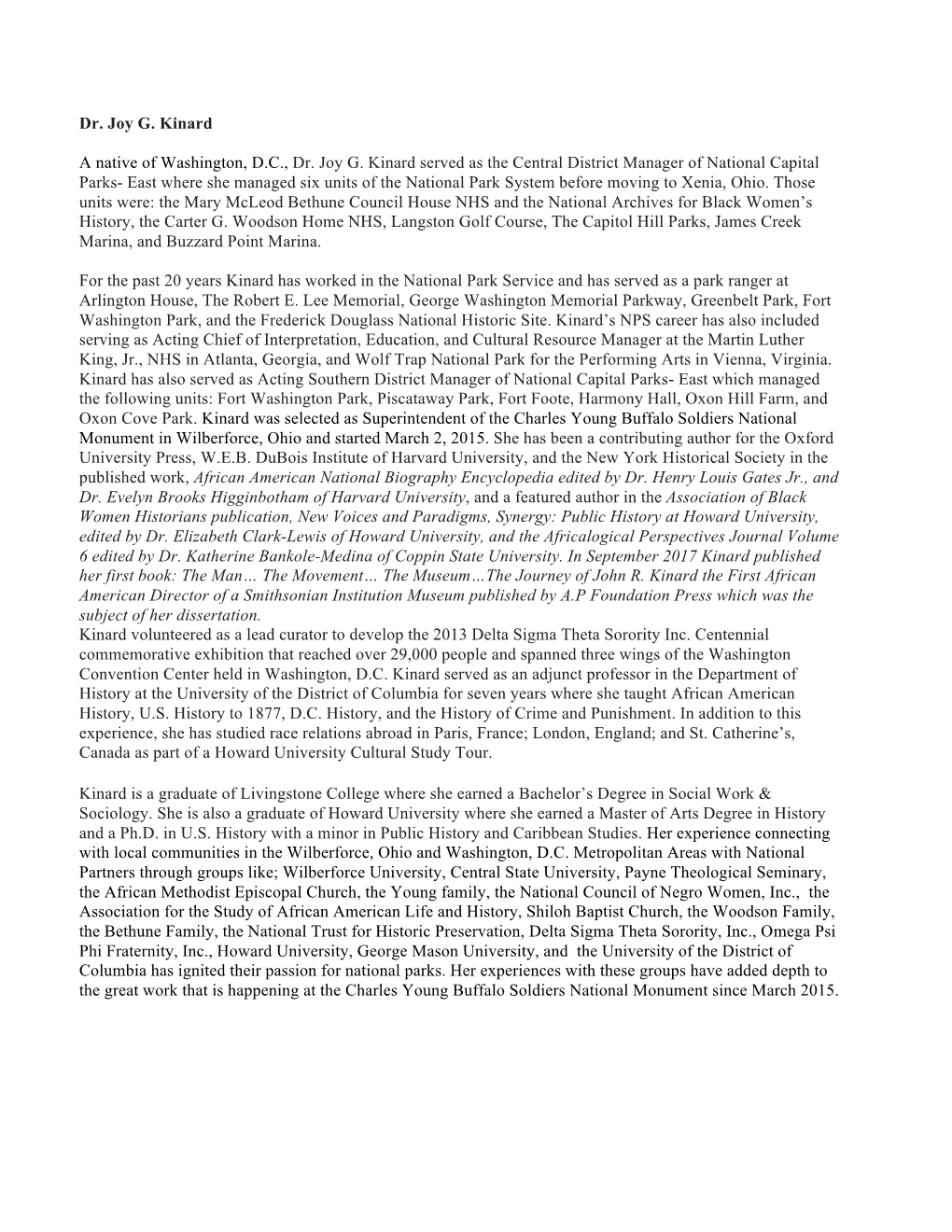 Dr. Joy G. Kinard a Native of Washington, D.C., Dr. Joy G. Kinard