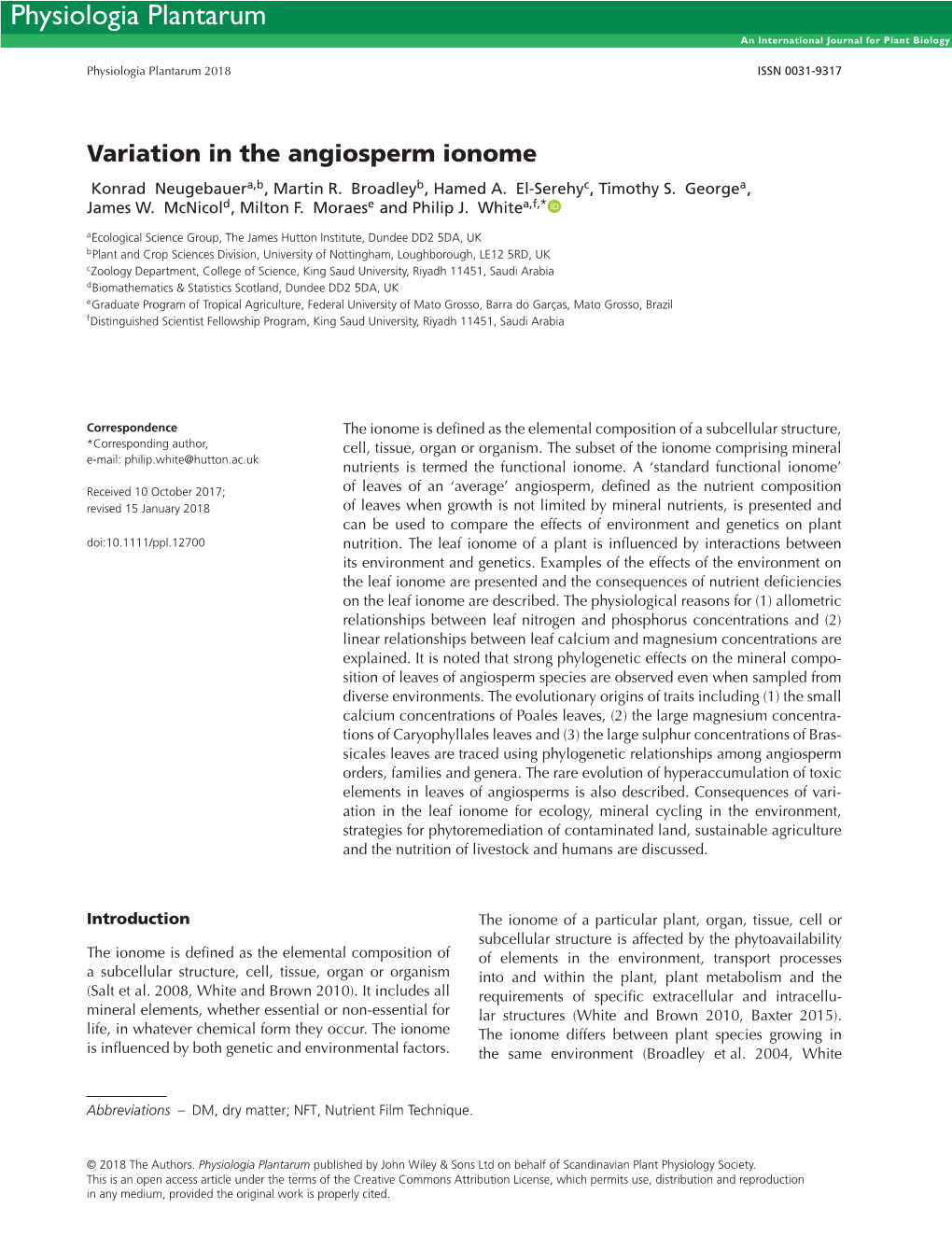 Variation in the Angiosperm Ionome