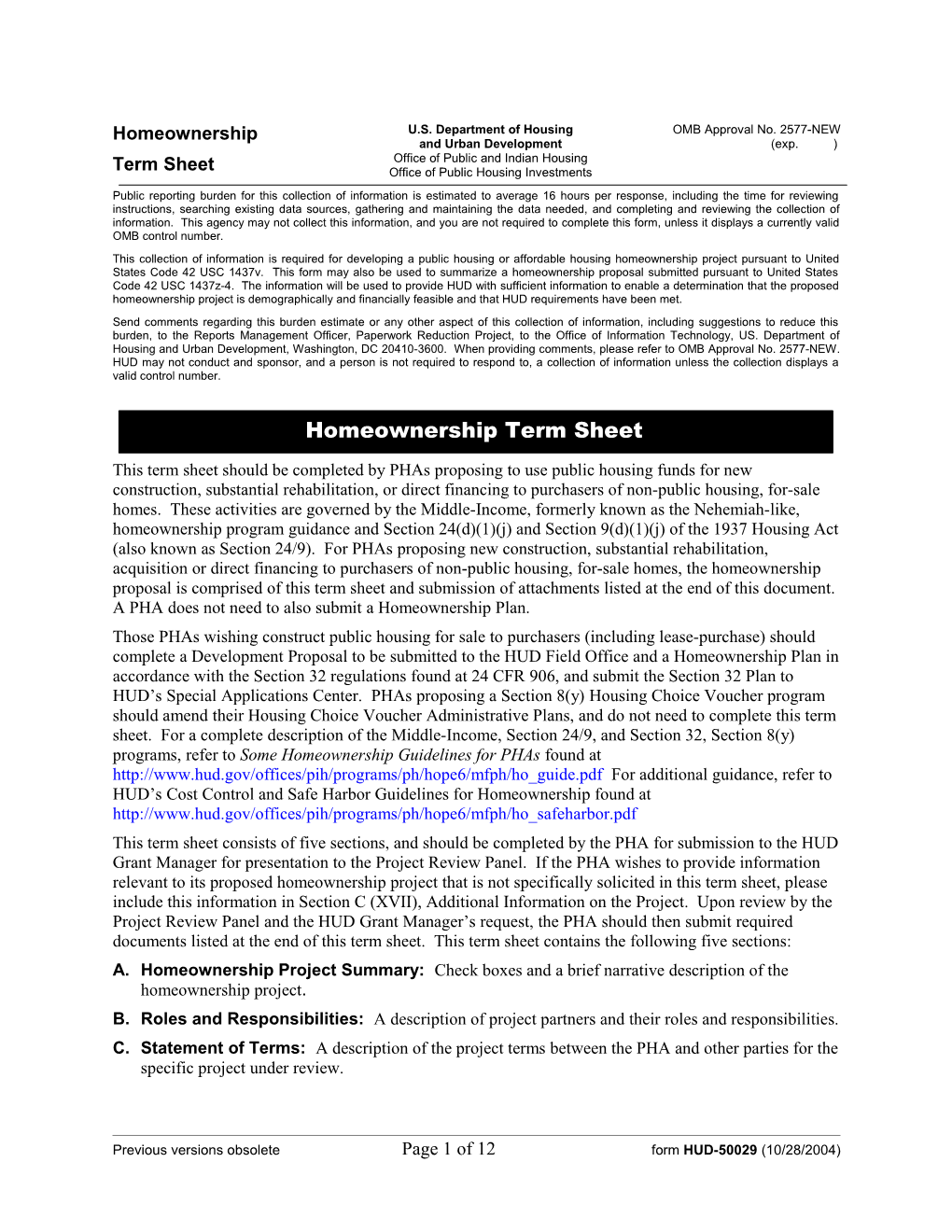 Rental Term Sheet