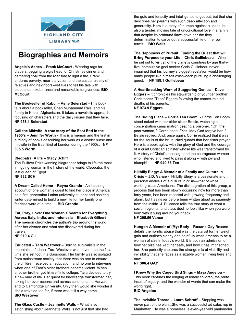 Biographies and Memoirs