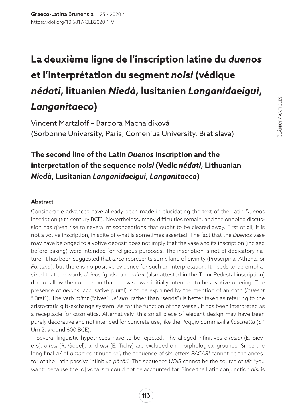 La Deuxième Ligne De L'inscription Latine Du Duenos Et L'interprétation