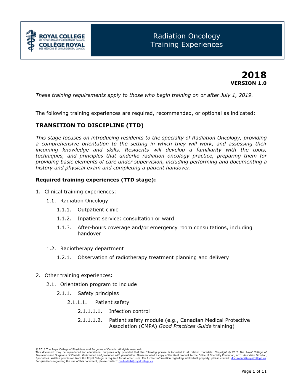 Radiation Oncology Training Experiences