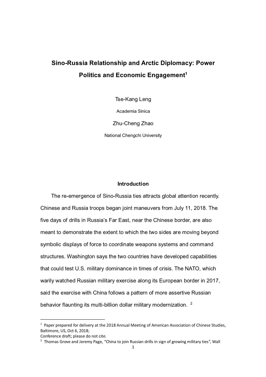 Sino-Russian Relationshop and Arctic Diplomacy