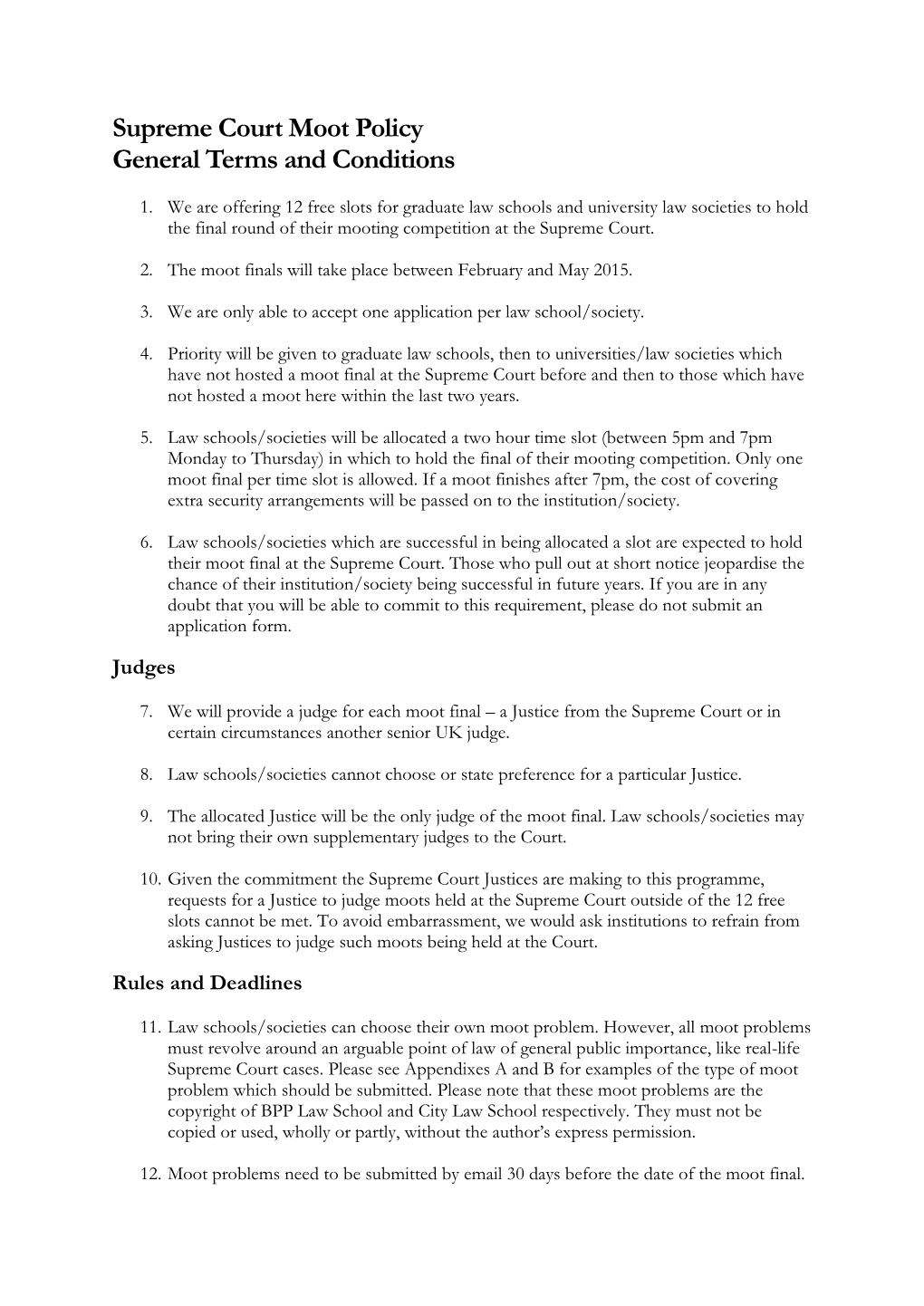 Supreme Court Moot Policy General Terms and Conditions