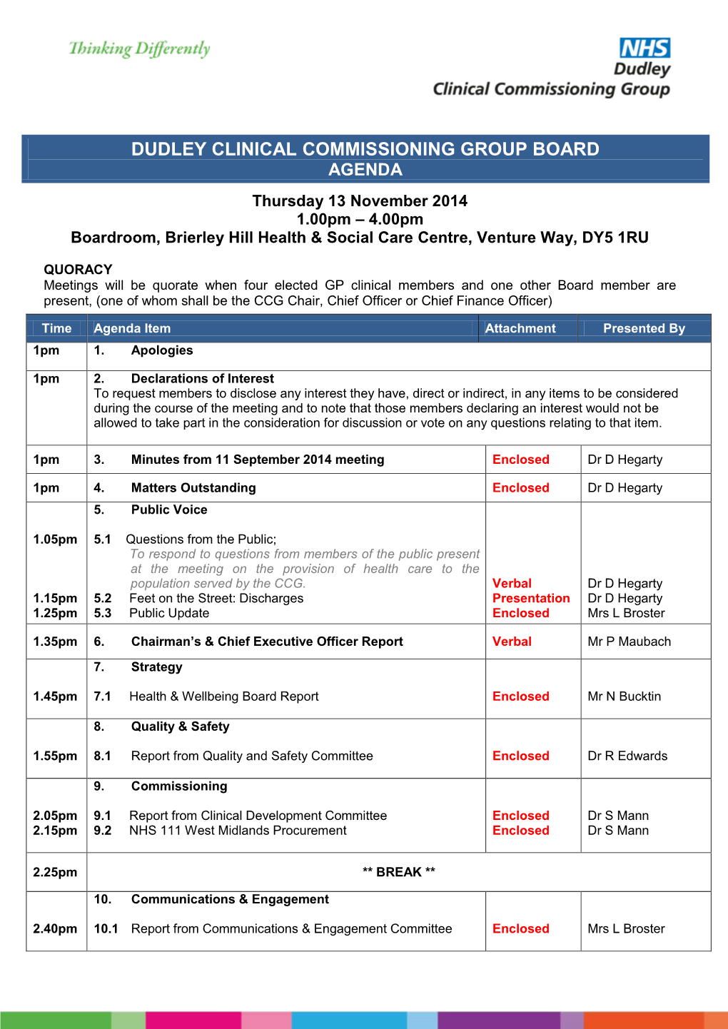 Dudley Clinical Commissioning Group Board Agenda