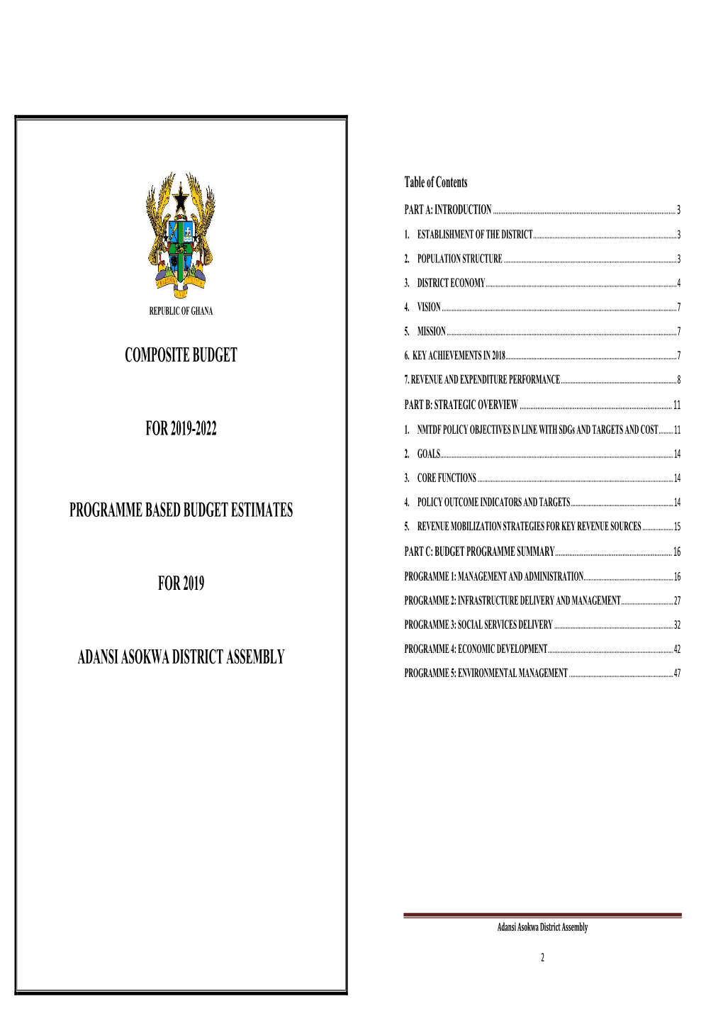 Adansi Asokwa District Assembly Programme 4: Economic Development