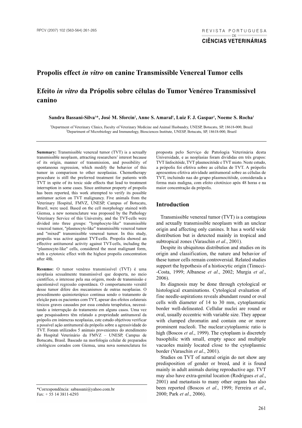 Propolis Effect in Vitro on Canine Transmissible Venereal Tumor Cells