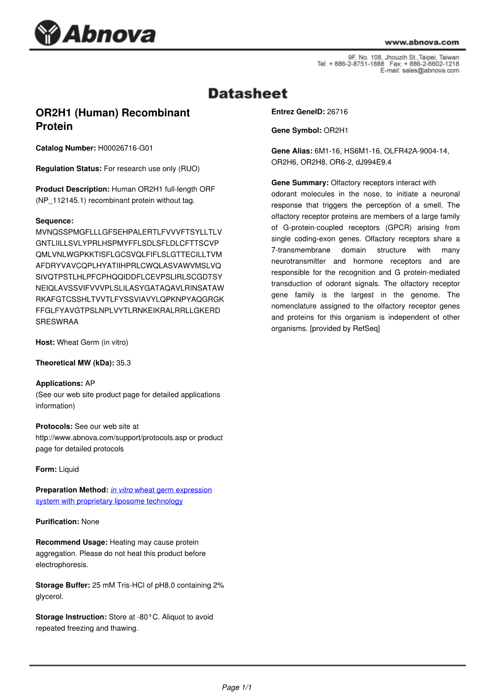 OR2H1 (Human) Recombinant Protein