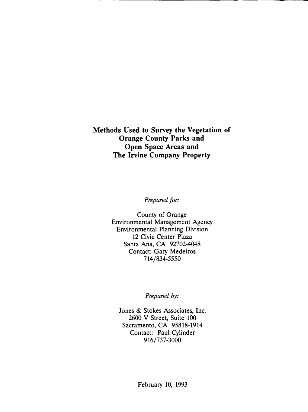 Methods Used to Survey the Vegetation of Orange County Parks and Open Space Areas and the Irvine Company Property