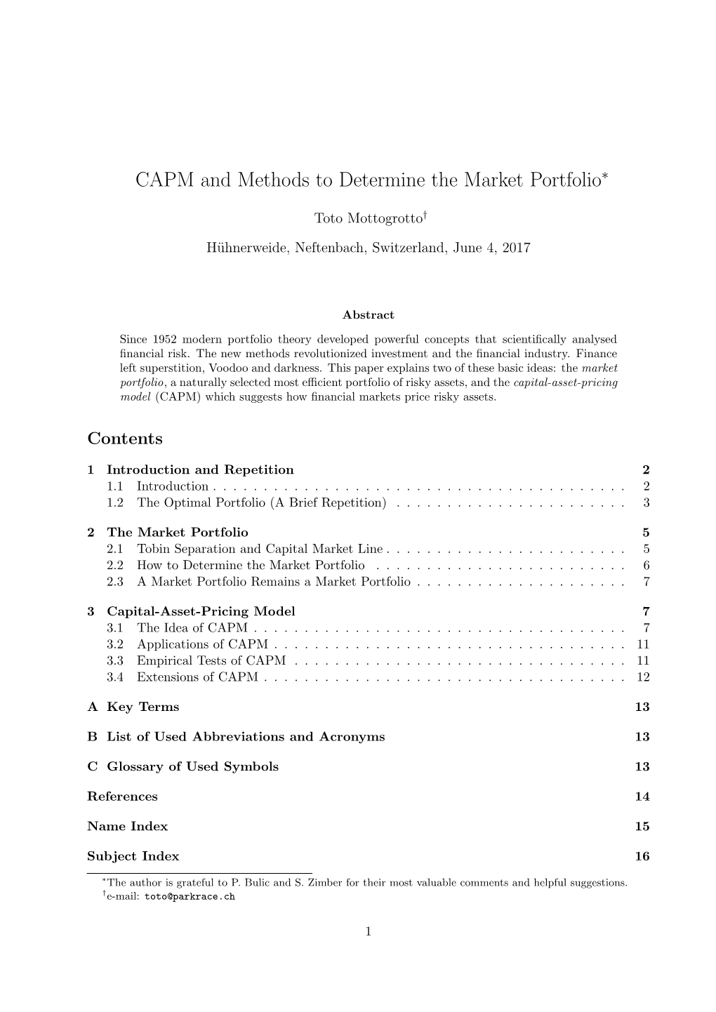 CAPM and Methods to Determine the Market Portfolio∗