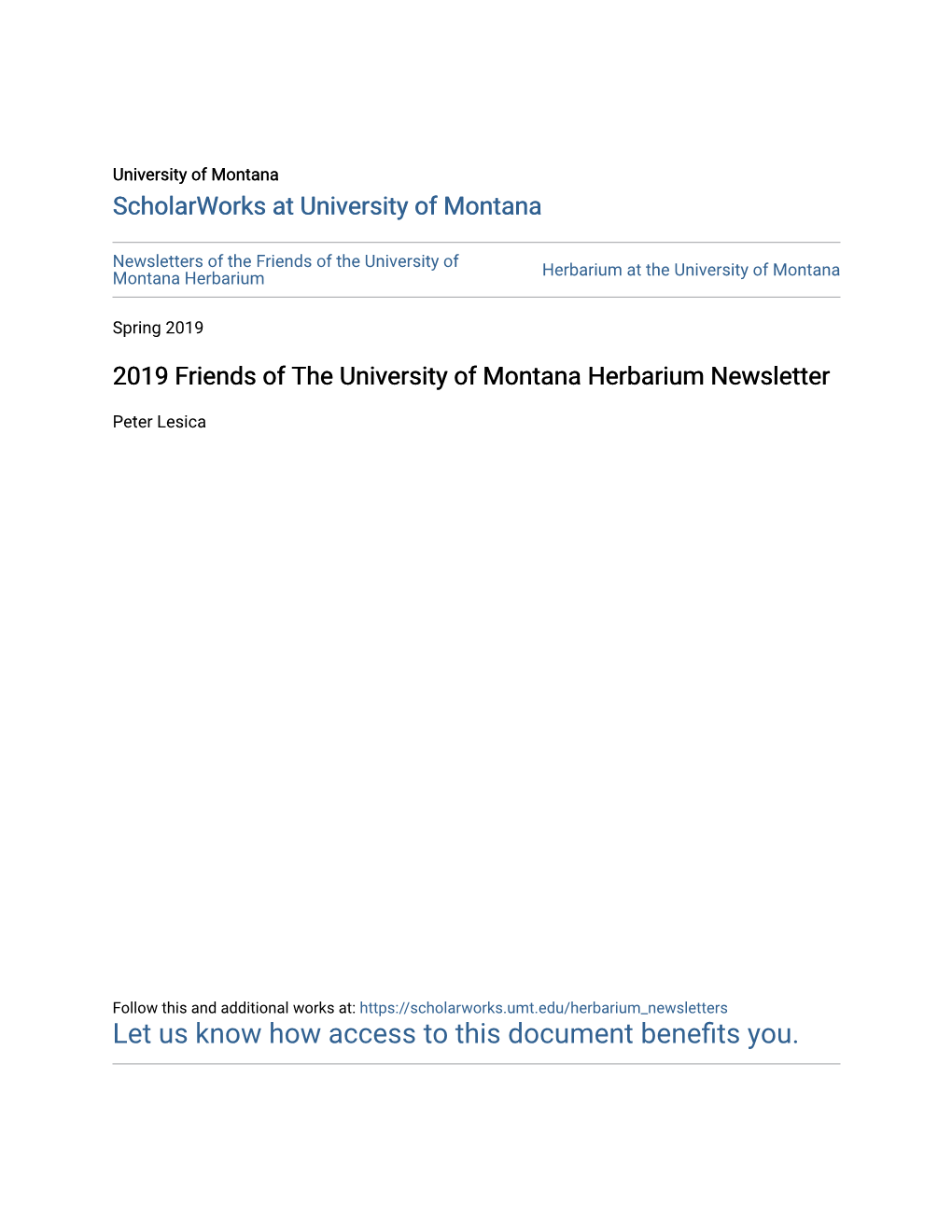 2019 Friends of the University of Montana Herbarium Newsletter