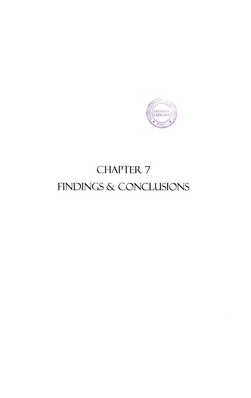 Chapter. 7 Findings & Conclusions