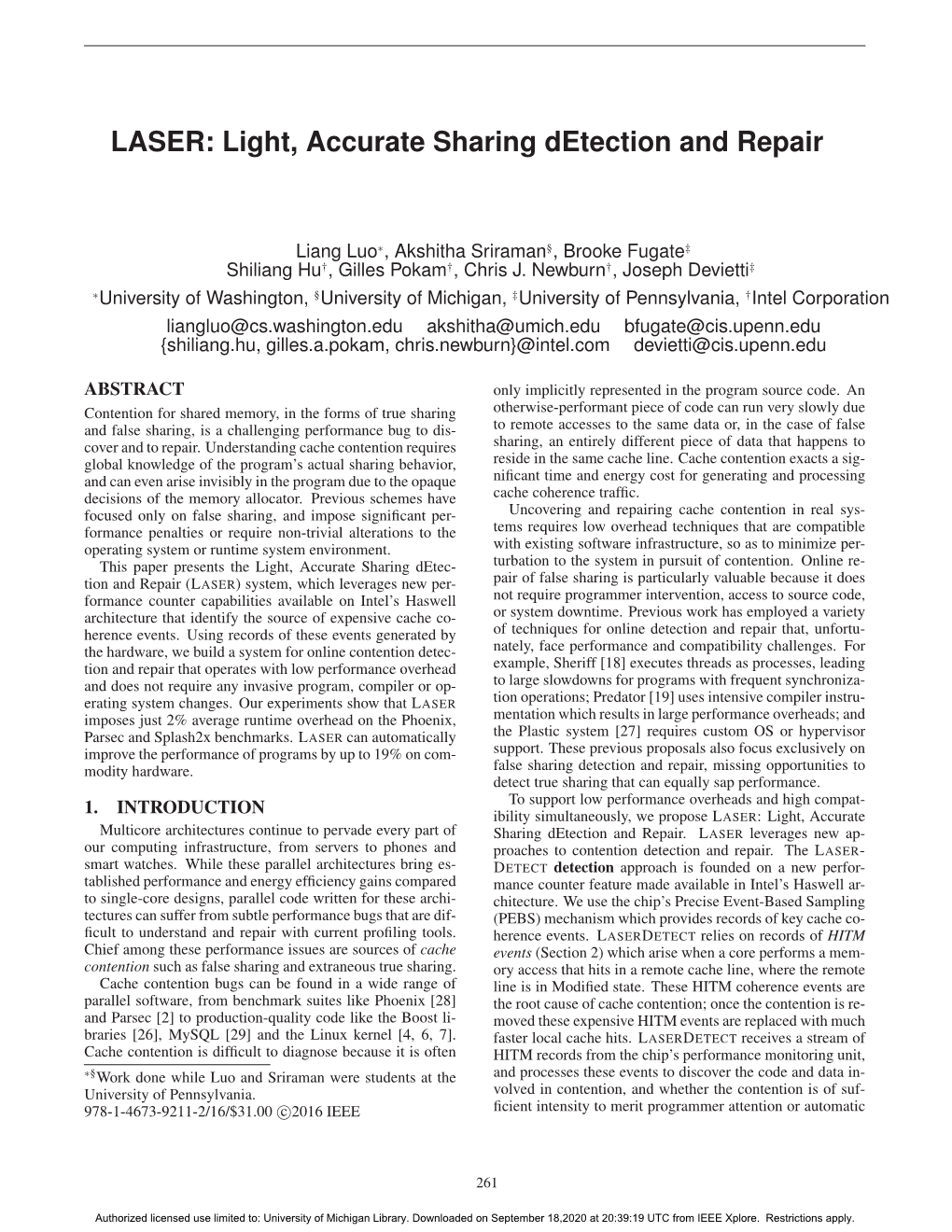 LASER: Light, Accurate Sharing Detection and Repair