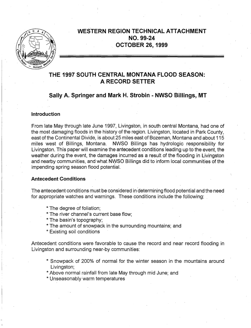 The 1997 South Central Montana Flood Season: a Record Setter