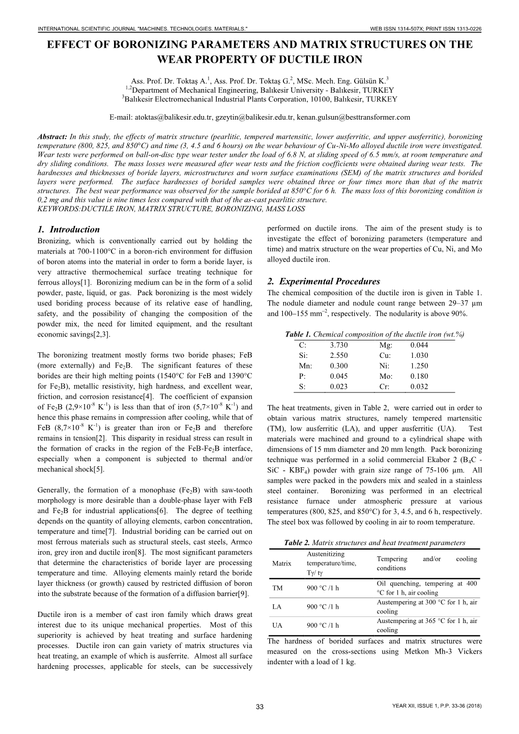 Effect of Boronizing Parameters and Matrix Structures on the Wear Property of Ductile Iron