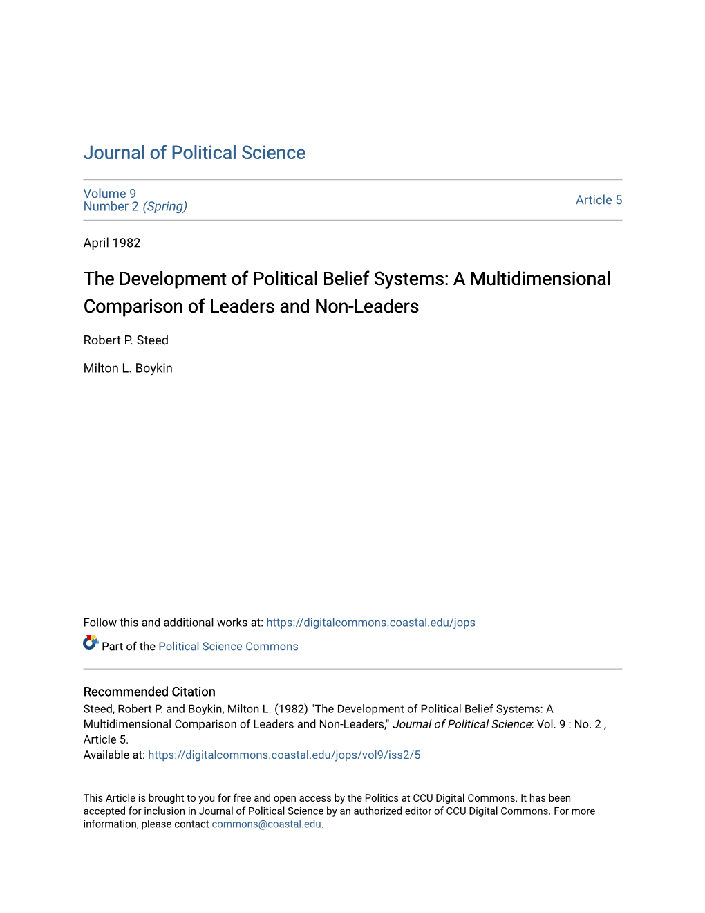 The Development of Political Belief Systems: a Multidimensional Comparison of Leaders and Non-Leaders