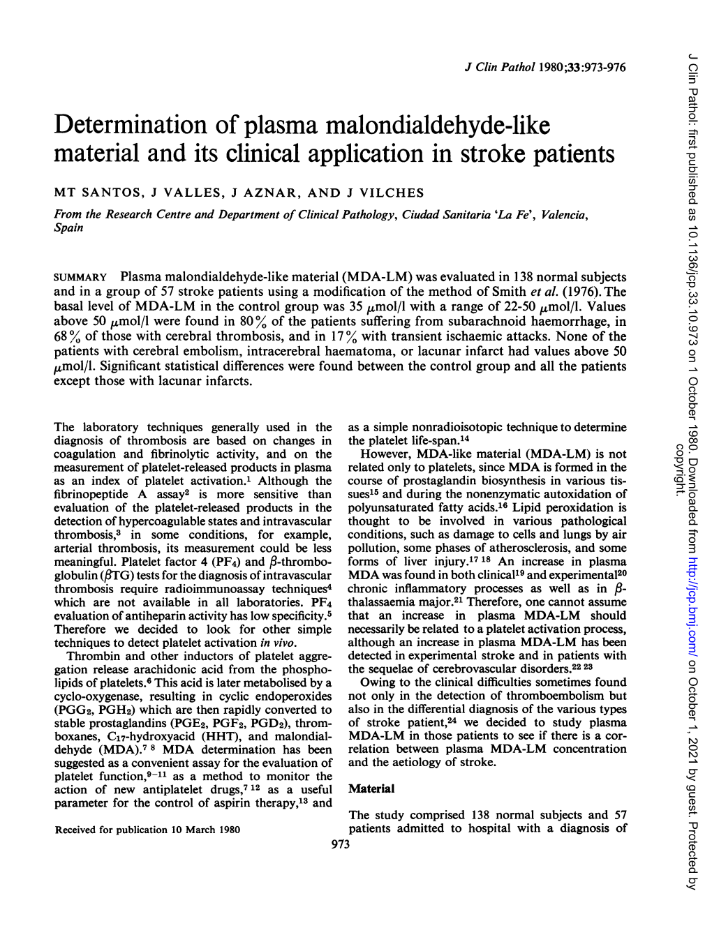 Determination Ofplasma Malondialdehyde-Like Material And