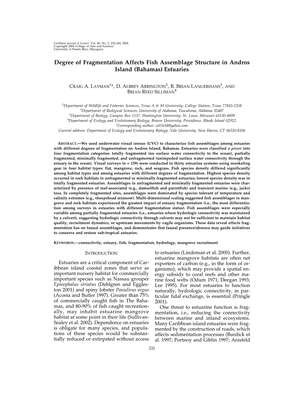 Degree of Fragmentation Affects Fish Assemblage Structure in Andros Island (Bahamas) Estuaries