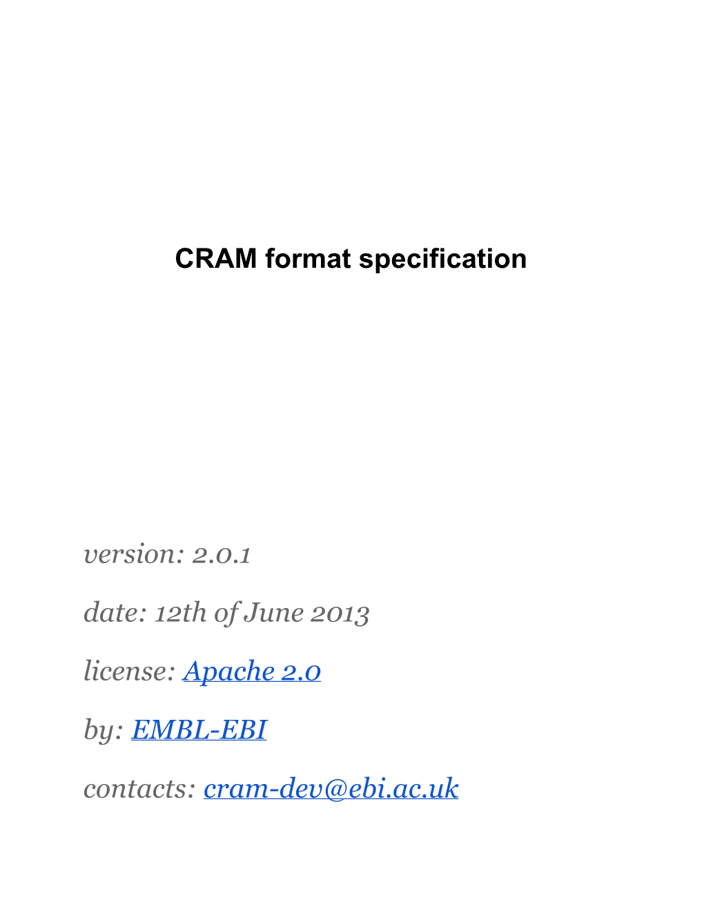 CRAM Format Specification Version