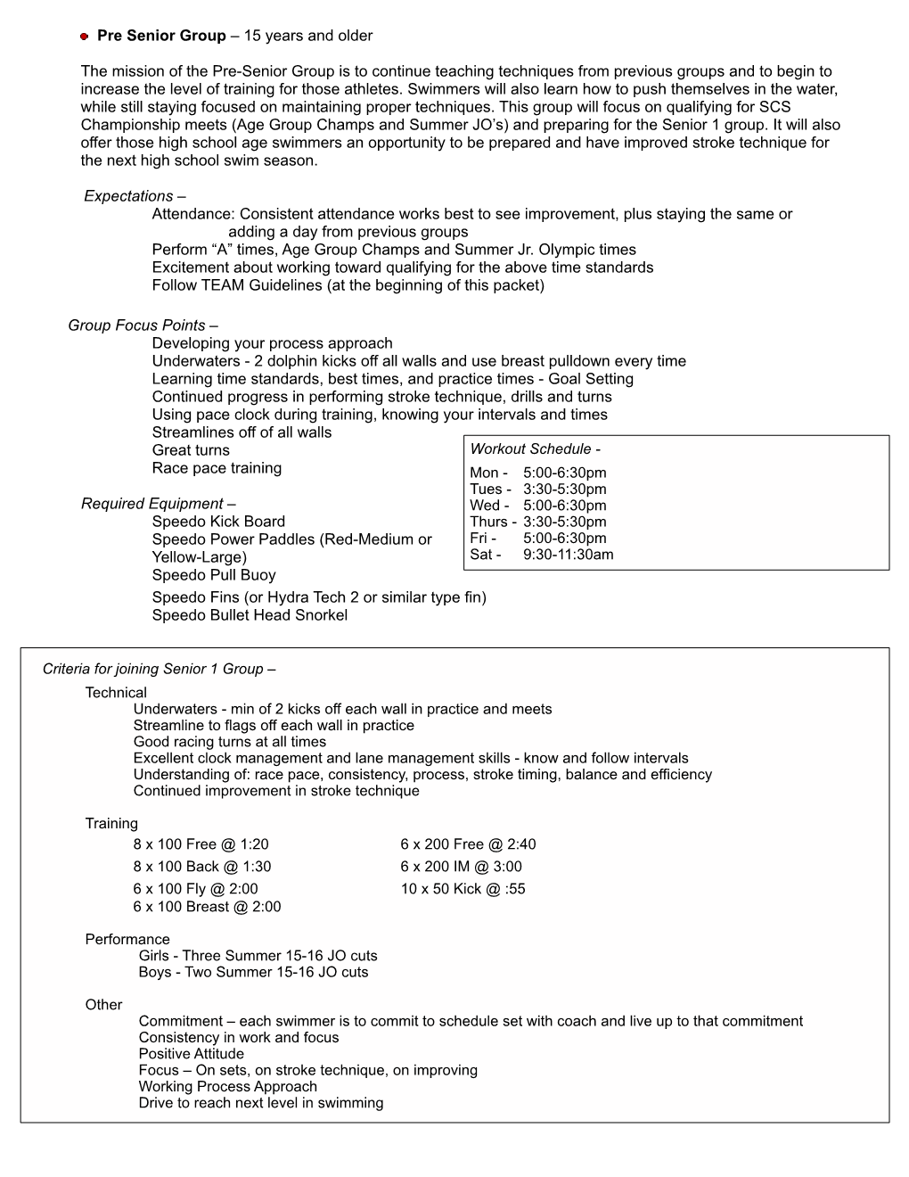 Rose Bowl Swim Team Groups Info